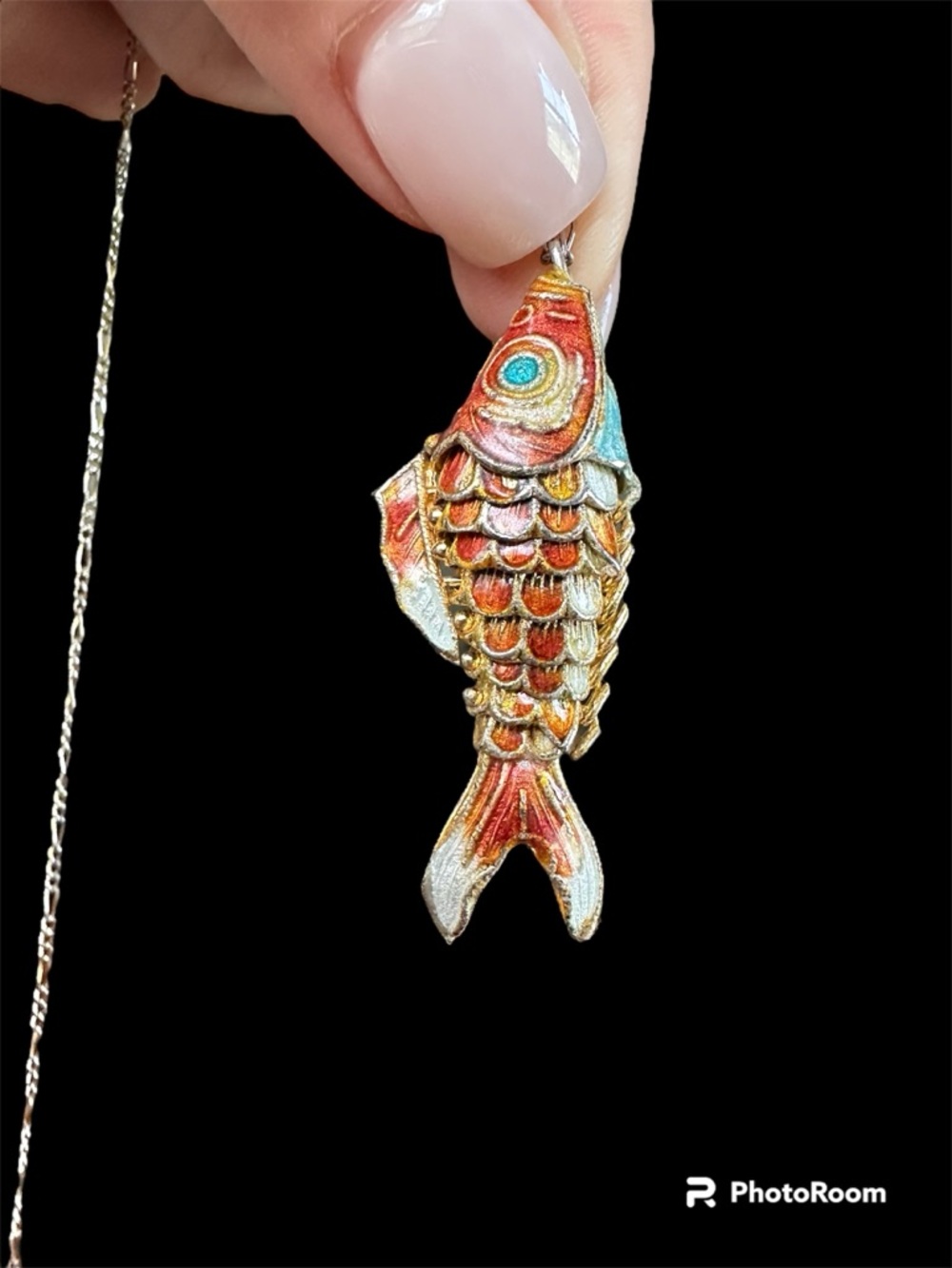 Vintage Chinese Articulated Cloisonné Koi Fish Pendant - Picture 5 of 6